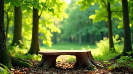 Poster - Serene Wooden Stump in a Lush Forest Setting