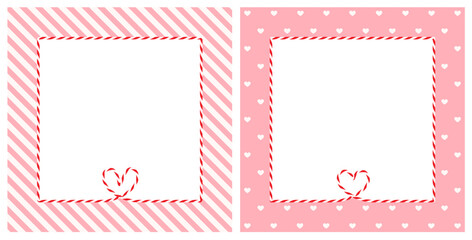 Wall Mural - Square white frame, text box on wrapping paper, gift tied up with cotton red rope bakers twine heart and ribbon.Packing string for decoration, present for Valentine's day. Flat vector background EPS10