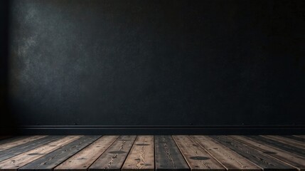 Poster - Dark Room Interior Rustic Wooden Floor Against a Moody Black Wall