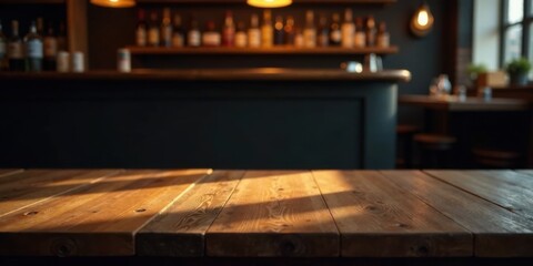 Poster - Warm Wooden Tabletop in a Cozy Bar Setting
