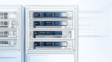 Poster - Illustrated Stackable Server Modules Representing Scalable IT Infrastructure, Cloud Computing, and Futuristic Data Center Solutions, Generative AI