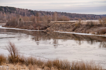 Wall Mural - winter landscape with river