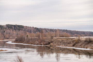 Wall Mural - winter landscape with river