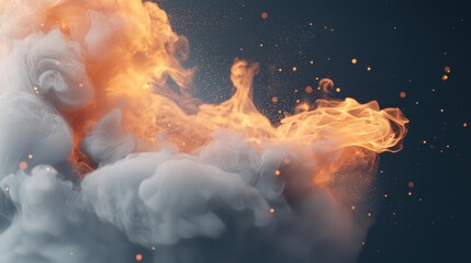 Poster - Dramatic Explosion of Colorful Flames and Smoke with Sparkling Particles in Dark Background