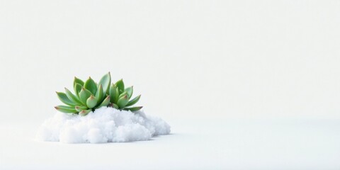 Poster - Serene Succulent Nestled in a Snowy Mound Against a White Background
