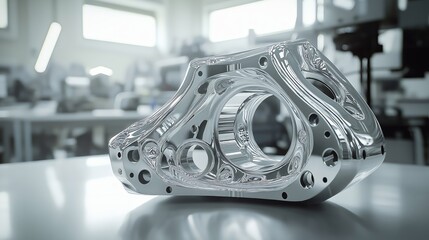 Aufkleber - Transparent CNC-Machined Component in a High-Tech Workshop, Highlighting Precision Engineering and Advanced Manufacturing Innovation, Generative AI