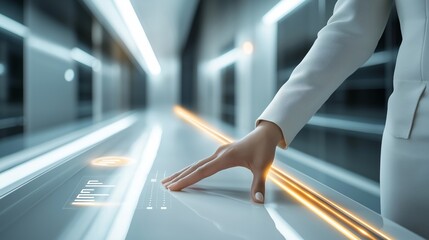 Aufkleber - Hand Interacting with a Futuristic Digital Interface, Symbolizing High-Tech Innovation, AI Integration, and Advanced Touchscreen Technology, Generative AI