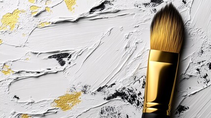 Sticker - Creative brush laying textured paint with gold accents on a white background