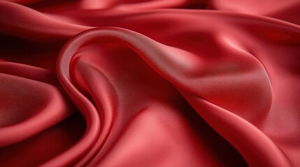 Poster - Close up view of red satin fabric with smooth texture and vibrant color for textile and fashion design valentine day