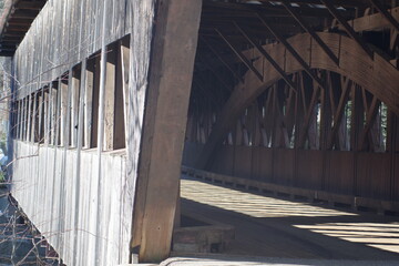 inside architecture of a wooden covered bridge