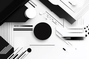 Poster - black and white abstract design with a white circle in the middle. The design is made up of various shapes and lines, giving it a modern and artistic feel