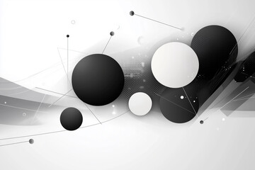 Poster - black and white image of circles with a white background. The circles are of different sizes and are scattered throughout the image. The image has a modern and abstract feel to it