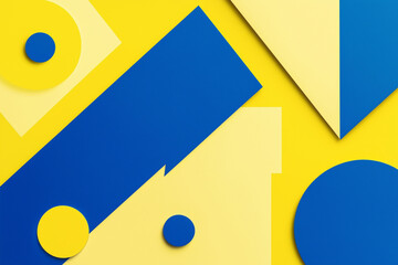 Poster - colorful background with a blue square in the middle. The blue square is surrounded by yellow circles. The blue square is the main focus of the image, while the yellow circles add a pop of color