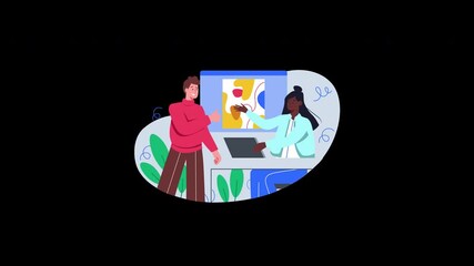 Poster - A European man and an African woman collaborating on a project in a modern office setting.