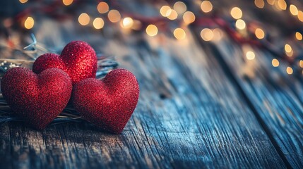 Wall Mural - Elegant Red Hearts on Festive Background for Valentine's Day