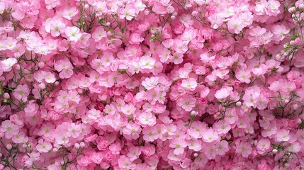 Wall Mural - Pink Gypsophila Floral Background with Delicate Flowers and Greenery