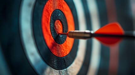 Poster - Precise archery target with arrow in the center symbolizing the optimization of innovation goals tactical leadership frameworks and visionary execution strategies