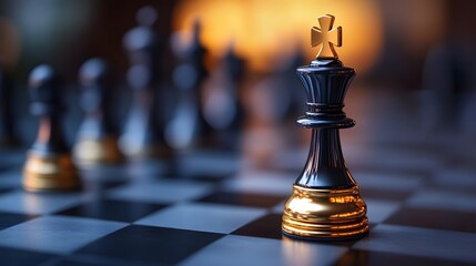Poster - a chess board with a golden king piece standing tall represents the strategic planning tactical fram