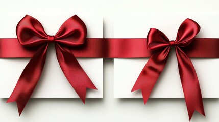 Poster - Two red bows tied together on a white background for decorative or craft purposes valentine day