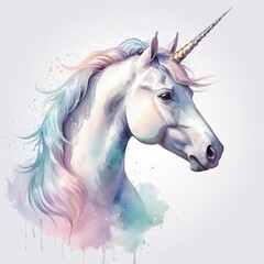  Magical Pastel Watercolor Unicorn Horse Head Profile Fantasy Art Whimsical Design