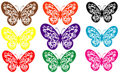 Poster - Set Butterfly Wings. Black butterflies silhouette vector on white background v5.
