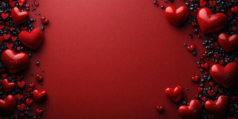 Poster - Red hearts arranged on a solid red background creating a vibrant and romantic visual valentine day