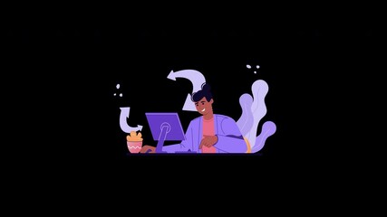 Poster - A cheerful man of African descent working on a laptop, surrounded by creative elements and symbols of brainstorming.