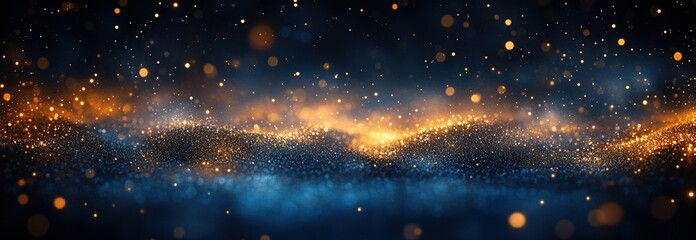 Poster - Dark blue background with shimmering gold glitter particles creating a sparkling abstract design valentine day