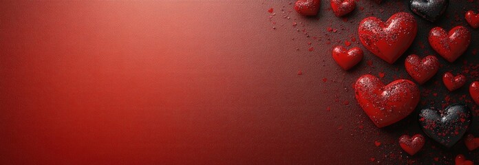 Poster - Collection of red hearts arranged on a solid red background for love and romance themes valentine day