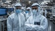 © A4719 - Confident Technicians in Cleanroom Suits High Tech Manufacturing Facility