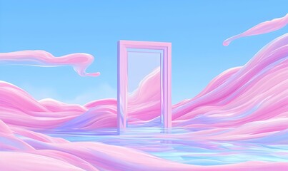 Poster - Surreal Online Learning Experience, a dreamlike landscape blending technology and education, vibrant colors, abstract elements, imaginative visuals.