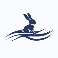 Wall Mural - Serene rabbit atop stylized waves; logo design