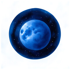 a vibrant blue moon against a dark starry background, artistic depiction.
