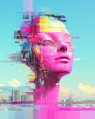 Poster - Contemporary art event digital glitch-inspired abstracts urban environment vibrant viewpoint visual exploration