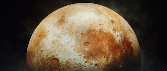 A planet with a mottled surface and a dark background.