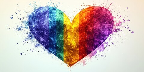 Poster - Colorful rainbow heart with paint splashes creating an artistic design on a white background valentine day