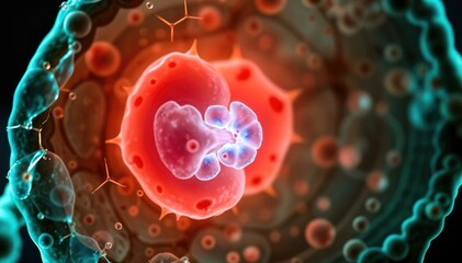 Poster - Microscopic view of cellular structures and processes of cell division interaction