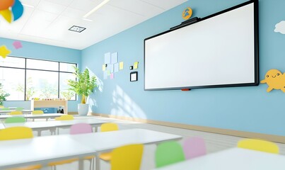 Poster - Virtual Learning Space, an expansive digital classroom featuring interactive tools, diverse students engaged in collaborative learning, vibrant educational atmosphere.