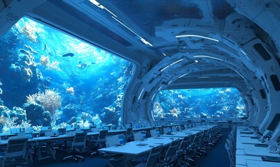 Poster - Virtual Learning Environment, an expansive digital classroom featuring interactive elements, diverse student avatars, and engaging educational content.