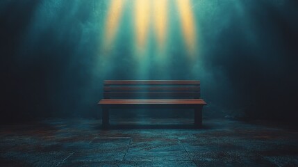 Wall Mural - A bench is sitting in a dark room with a spotlight shining on it