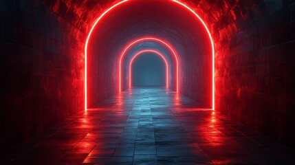 Wall Mural - A red tunnel with a blue light shining through it