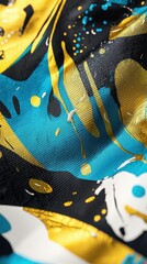 Poster - Fluid dynamics in contemporary art vibrant patterns and textures on fabric studio interior close-up perspective