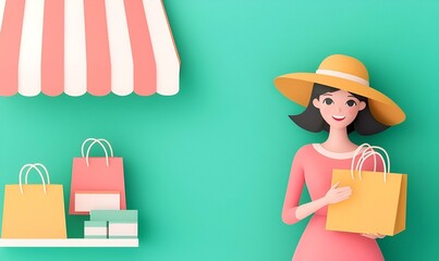 Poster - Customer exploring an online store, surrounded by vibrant product displays, engaging interface, and a sense of excitement and discovery.