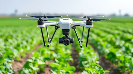 Poster - AI-Enhanced Agricultural Landscape, a bird's eye view showcasing advanced farming techniques and vibrant crop patterns in a precision-managed field