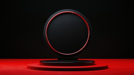 Poster - Modern Circular Display Stand with Red Accent Lighting Effects