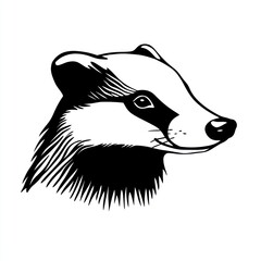 Wall Mural - Badger head, profile view, line art, white background, wildlife design