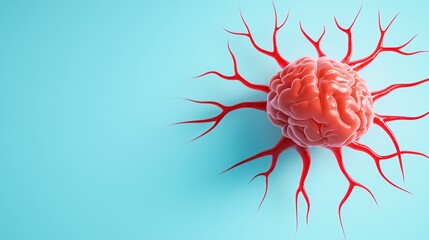 Poster - abstract brain design with red nerve-like structures on blue background