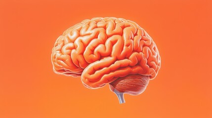 Poster - vibrant human brain illustration on bright orange background