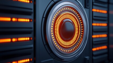 Poster - Close-Up of Modern Data Center Server with Orange LED Lights