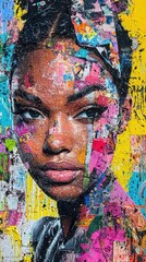 Poster - Futuristic portrait of a woman urban art gallery mixed media contemporary environment close-up view expression of identity
